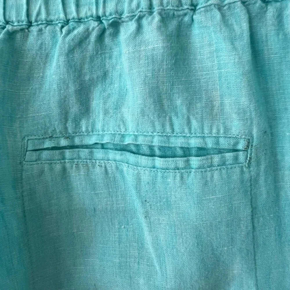 Foxcroft Aqua Blue Linen Wide Leg Pants Women's Size Large
